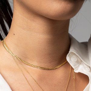 14K Yellow Gold Curb Chain Choker Necklace